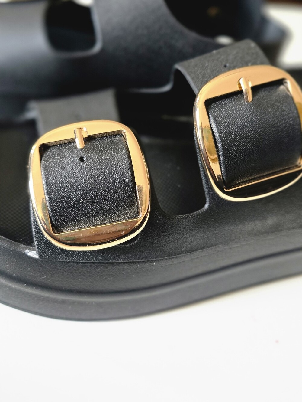 Jeffrey Campbell Black Platform Sandals with Gold Buckles 8 / 39 - Picture 6 of 7